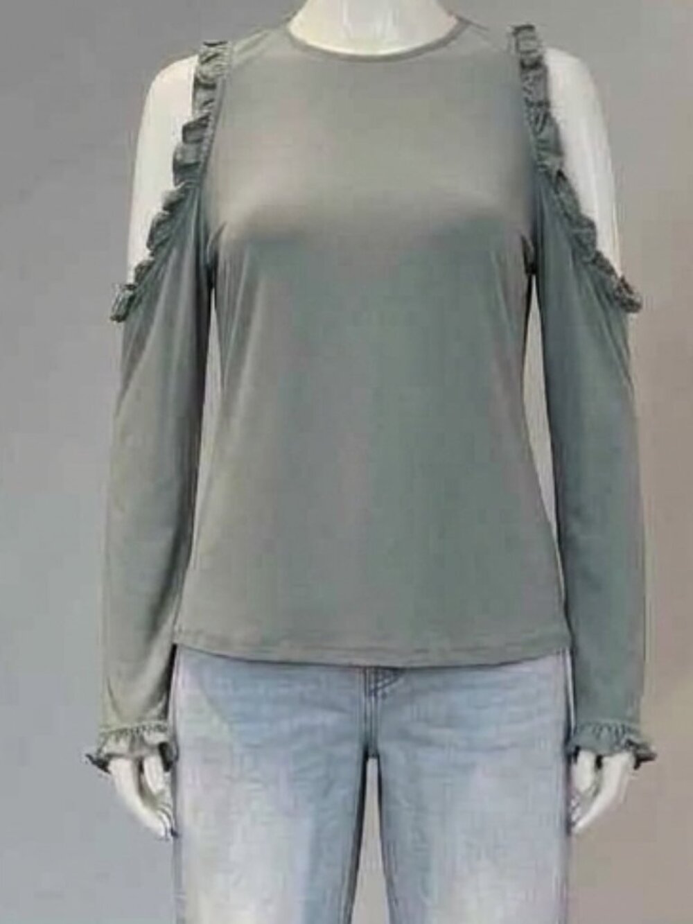 Love & Piece Collective Sage Cold Shoulder Ruffle Long Sleeve Top S